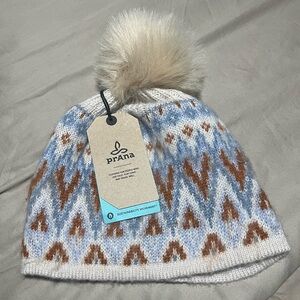 Prana cream, Blue, and Brown Patterned Beanie
